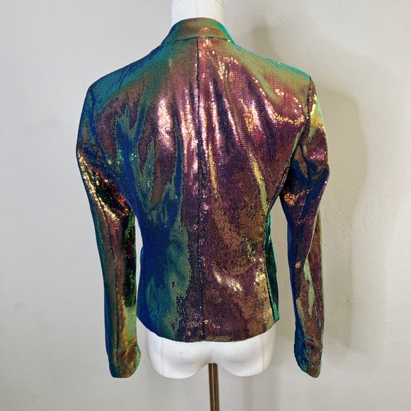 BLANKNYC Iridescent Sequin Blazer Size XS Blue Green Jacket Open Front Formal - Picture 5 of 12